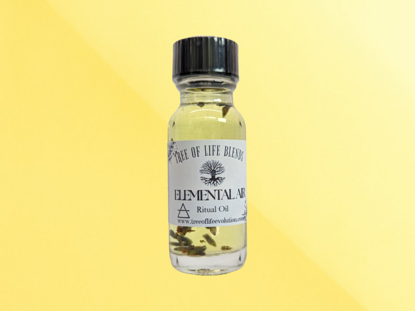 Air Element oil from Tree of Life Evolution on yellow background