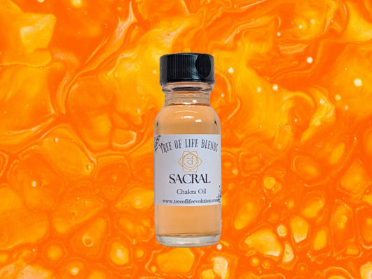 Sacral Chakra oil from Tree of Life with orange background