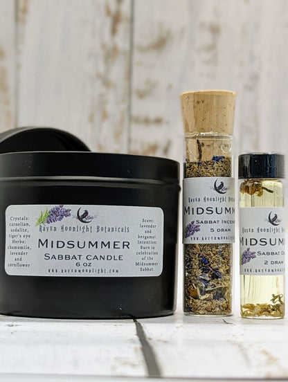 Summer Solstice Sabbat Kit with soy candle, incense, and oil